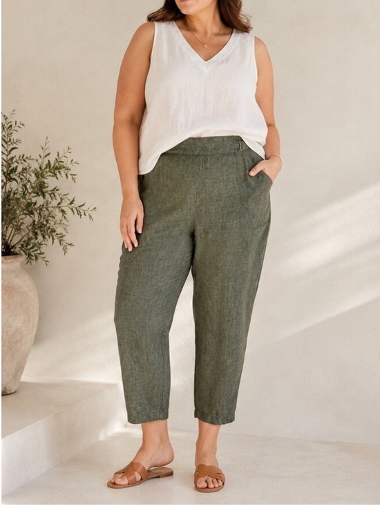 Athleta Pants - Athleta Voyager Cropped Lightweight Linen Trousers-Aspen Olive Green-Women 14